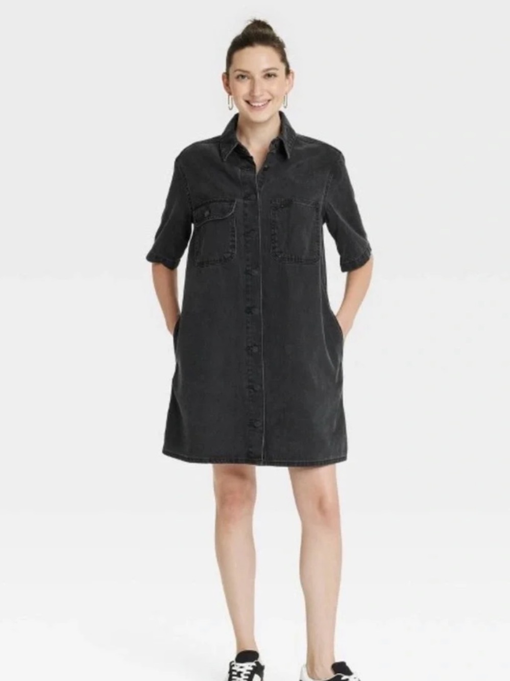 Universal Thread Black Short-Sleeve Button-Up Dress